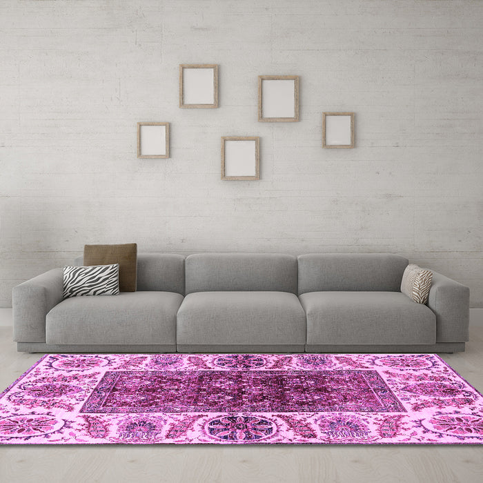 Machine Washable Abstract Purple Modern Area Rugs in a Living Room, wshabs3269pur
