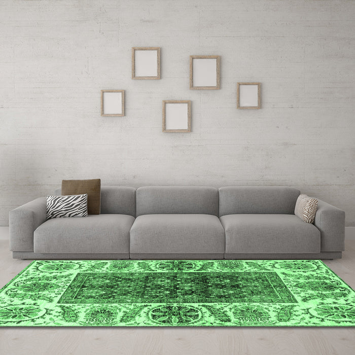 Machine Washable Abstract Emerald Green Modern Area Rugs in a Living Room,, wshabs3269emgrn