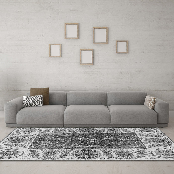 Machine Washable Abstract Gray Modern Rug in a Living Room,, wshabs3269gry
