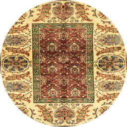 Round Machine Washable Abstract Chrome Gold Yellow Rug, wshabs3269