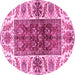 Round Machine Washable Abstract Pink Modern Rug, wshabs3269pnk