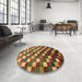 Round Abstract Saffron Red Checkered Rug in a Office, abs326