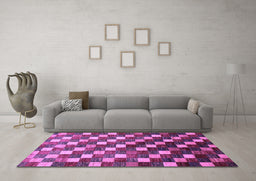 Machine Washable Checkered Purple Modern Area Rugs in a Living Room, wshabs326pur