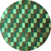 Round Machine Washable Checkered Turquoise Modern Area Rugs, wshabs326turq