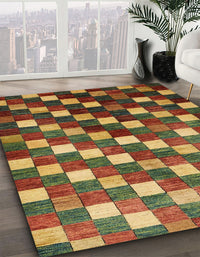 Abstract Saffron Red Checkered Rug, abs326