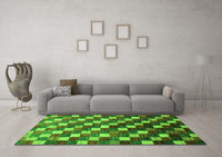 Machine Washable Checkered Green Modern Rug, wshabs326grn