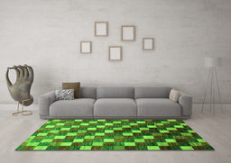 Machine Washable Checkered Green Modern Area Rugs in a Living Room,, wshabs326grn