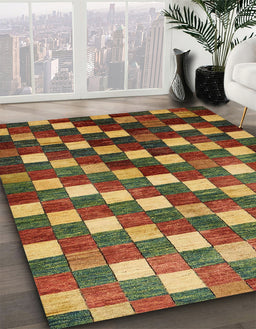 Abstract Saffron Red Checkered Rug in Family Room, abs326