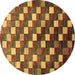 Round Machine Washable Checkered Brown Modern Rug, wshabs326brn