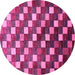 Round Checkered Pink Modern Rug, abs326pnk