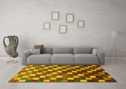 Machine Washable Checkered Yellow Modern Rug in a Living Room, wshabs326yw