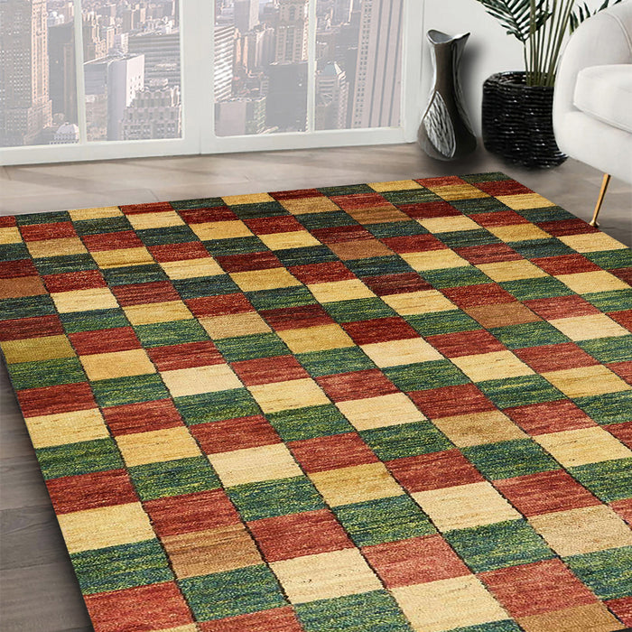 Machine Washable Abstract Saffron Red Rug in a Family Room, wshabs326