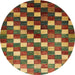 Round Abstract Saffron Red Checkered Rug, abs326