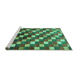 Sideview of Machine Washable Checkered Turquoise Modern Area Rugs, wshabs326turq