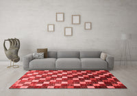 Machine Washable Checkered Red Modern Rug, wshabs326red