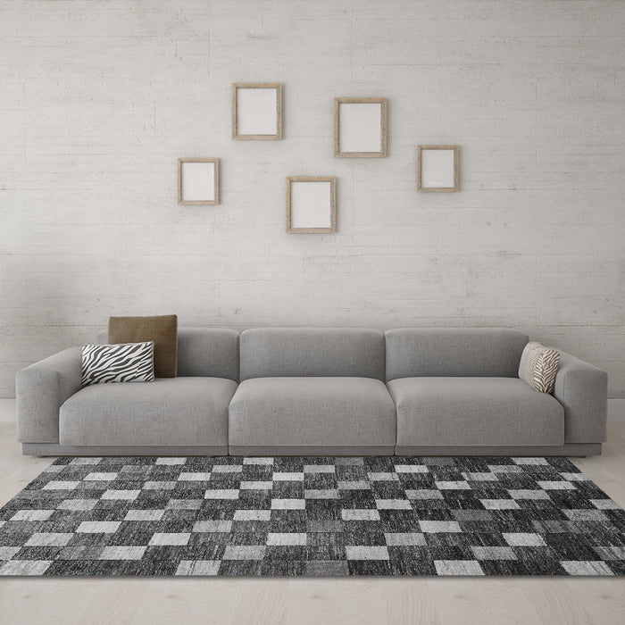 Machine Washable Checkered Gray Modern Rug in a Living Room,, wshabs326gry