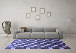 Machine Washable Checkered Blue Modern Rug in a Living Room, wshabs326blu