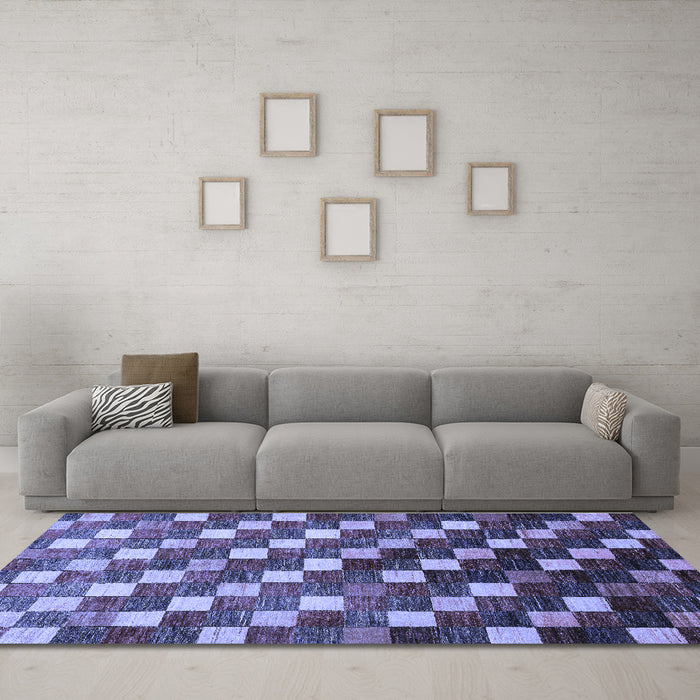 Machine Washable Checkered Blue Modern Rug in a Living Room, wshabs326blu