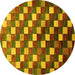 Round Checkered Yellow Modern Rug, abs326yw