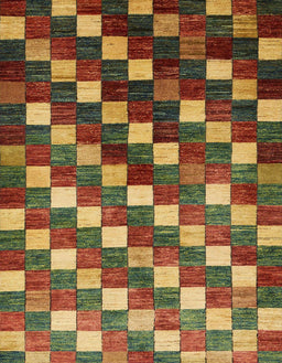 Abstract Saffron Red Checkered Rug, abs326