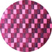 Round Machine Washable Checkered Pink Modern Rug, wshabs326pnk