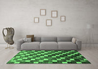 Machine Washable Checkered Emerald Green Modern Rug, wshabs326emgrn