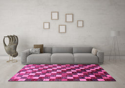 Machine Washable Checkered Pink Modern Rug in a Living Room, wshabs326pnk
