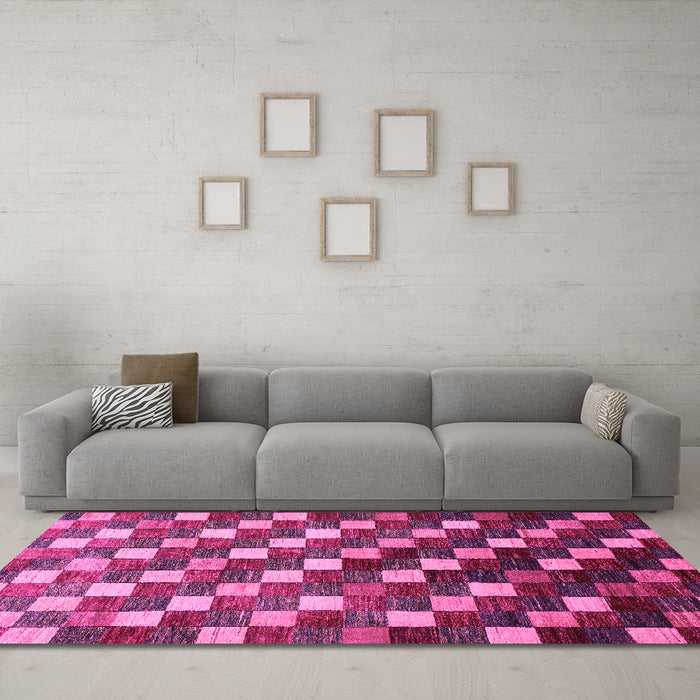 Machine Washable Checkered Pink Modern Rug in a Living Room, wshabs326pnk