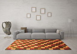 Machine Washable Checkered Orange Modern Area Rugs in a Living Room, wshabs326org
