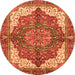 Round Machine Washable Persian Orange Traditional Area Rugs, wshabs3270org