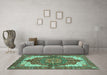 Machine Washable Persian Turquoise Traditional Area Rugs in a Living Room,, wshabs3270turq