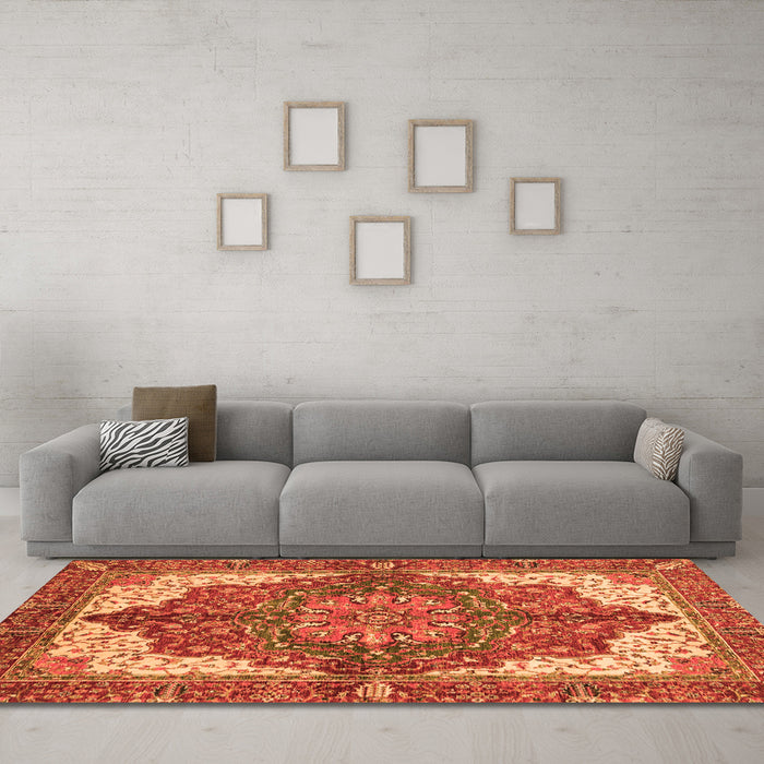 Machine Washable Persian Orange Traditional Area Rugs in a Living Room, wshabs3270org