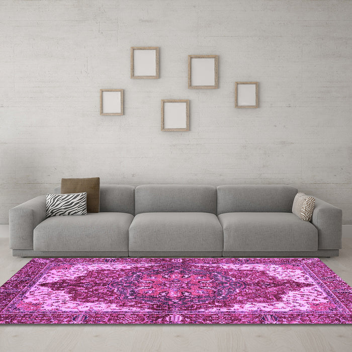 Machine Washable Persian Purple Traditional Area Rugs in a Living Room, wshabs3270pur