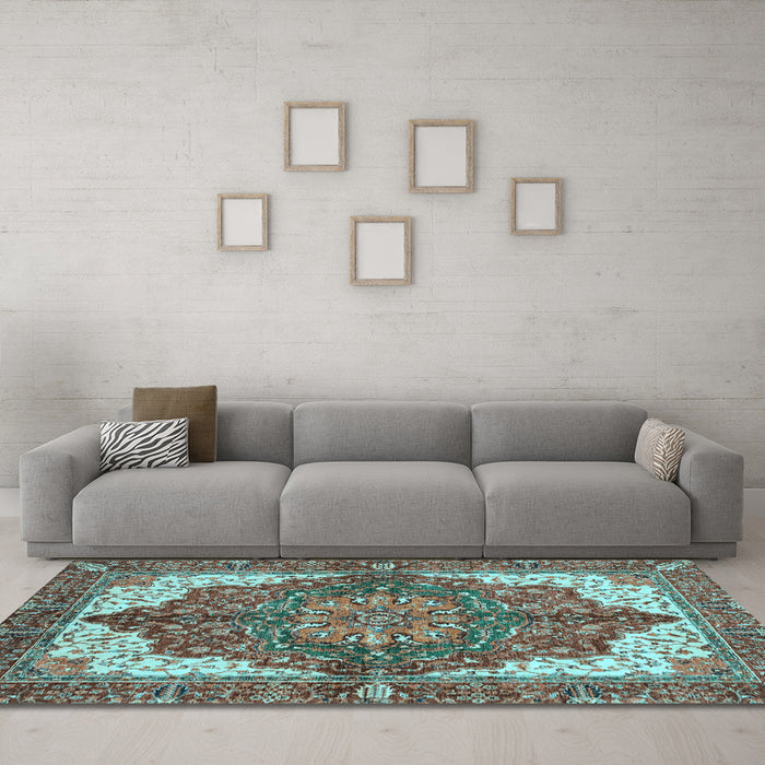 Machine Washable Persian Light Blue Traditional Rug in a Living Room, wshabs3270lblu