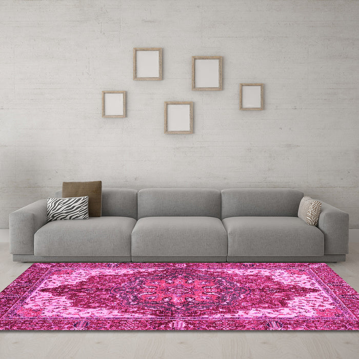 Machine Washable Persian Pink Traditional Rug in a Living Room, wshabs3270pnk