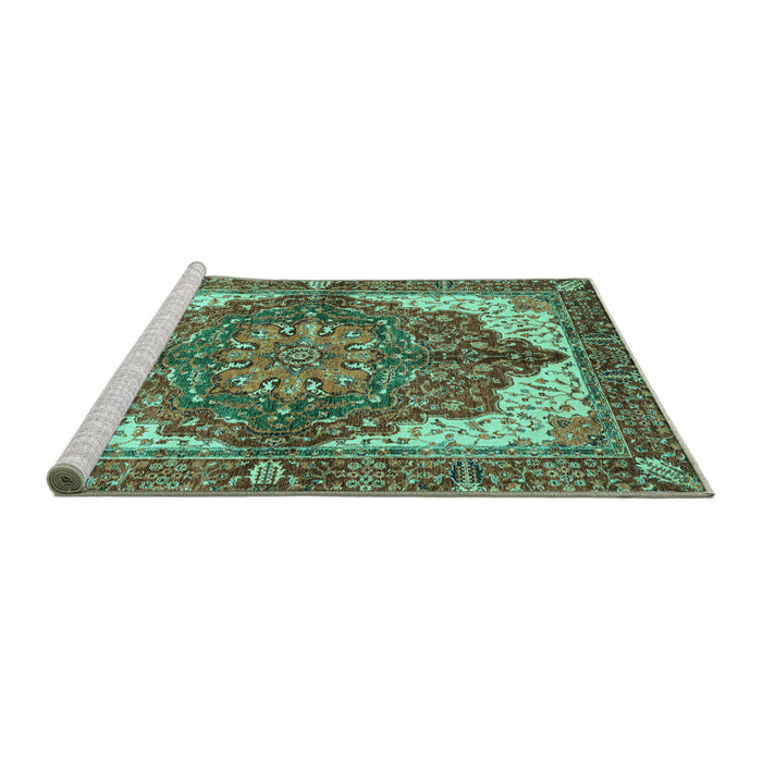 Sideview of Machine Washable Persian Turquoise Traditional Area Rugs, wshabs3270turq