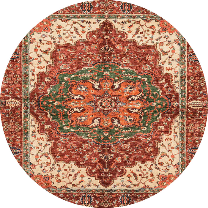 Round Machine Washable Abstract Red Rug, wshabs3270