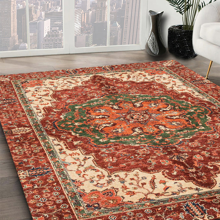 Abstract Red Persian Rug in Family Room, abs3270