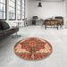 Round Machine Washable Abstract Red Rug in a Office, wshabs3270