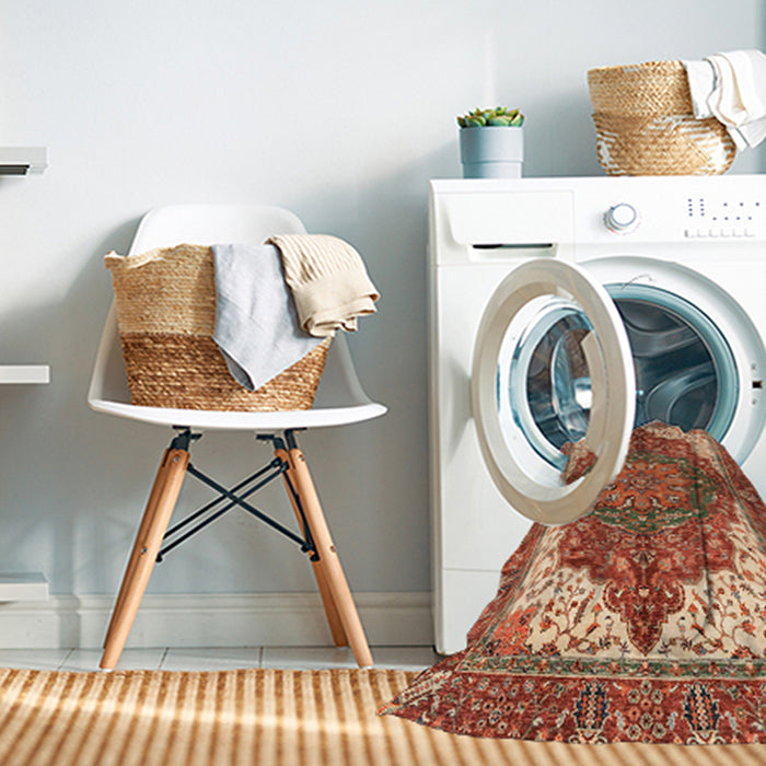 Machine Washable Abstract Red Rug in a Washing Machine, wshabs3270