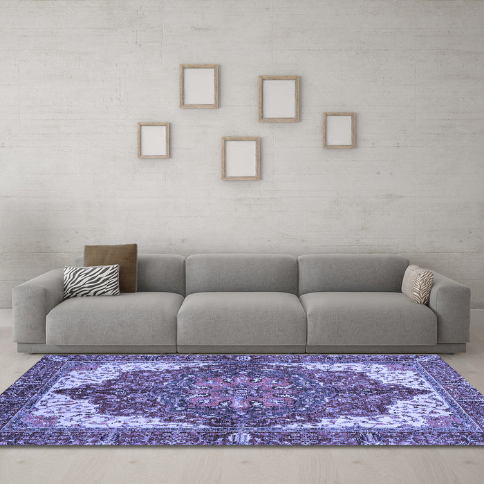 Machine Washable Persian Blue Traditional Rug in a Living Room, wshabs3270blu