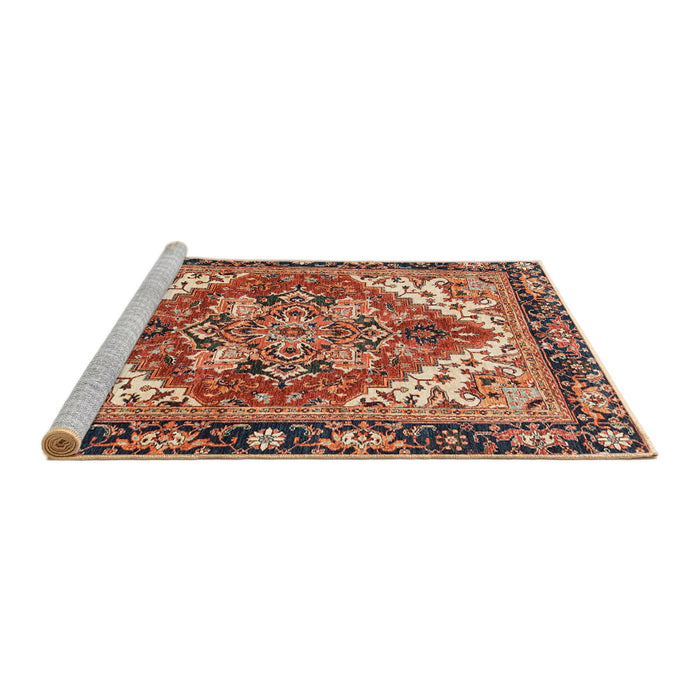 Sideview of Machine Washable Abstract Saffron Red Rug, wshabs3271