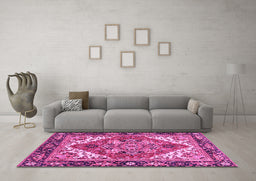 Machine Washable Persian Pink Traditional Rug in a Living Room, wshabs3271pnk