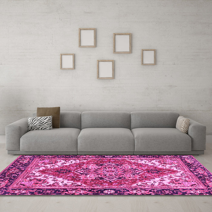 Machine Washable Persian Pink Traditional Rug in a Living Room, wshabs3271pnk