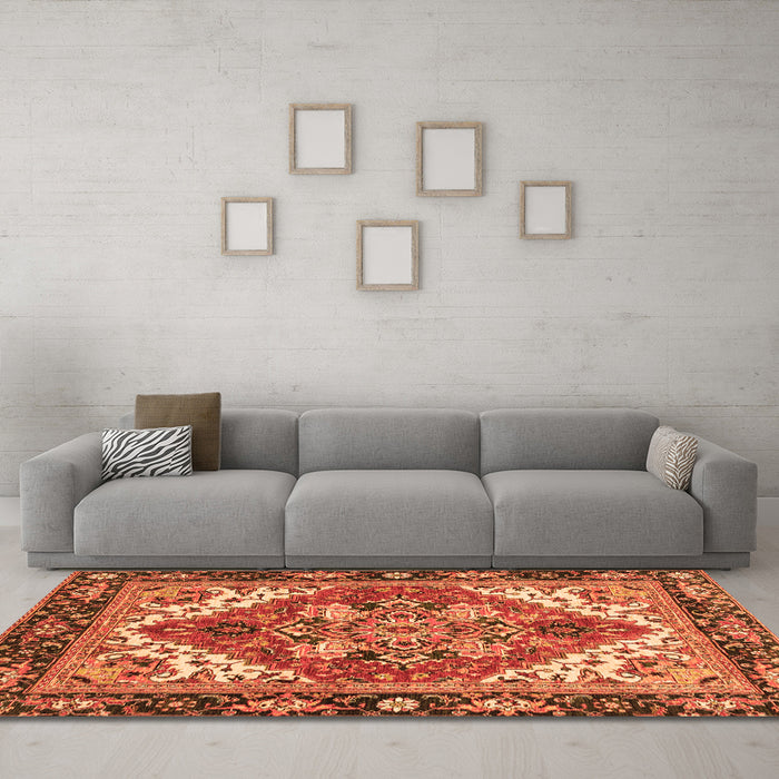 Machine Washable Persian Orange Traditional Area Rugs in a Living Room, wshabs3271org