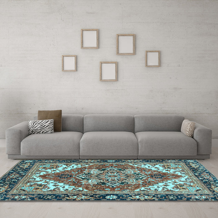 Machine Washable Persian Light Blue Traditional Rug in a Living Room, wshabs3271lblu