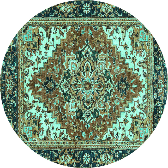 Round Persian Turquoise Traditional Rug, abs3271turq