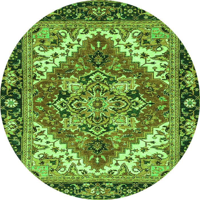 Round Machine Washable Persian Green Traditional Area Rugs, wshabs3271grn