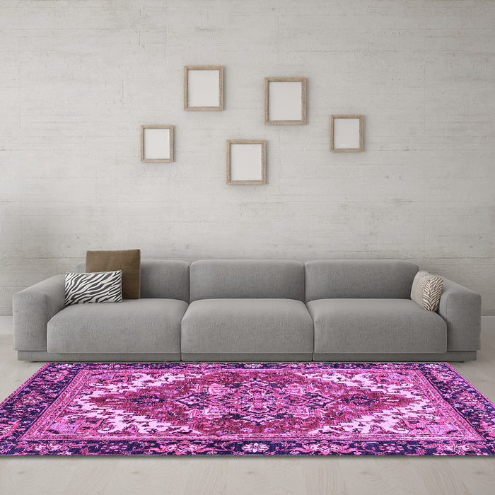 Machine Washable Persian Purple Traditional Area Rugs in a Living Room, wshabs3271pur