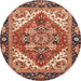 Round Machine Washable Abstract Saffron Red Rug, wshabs3271